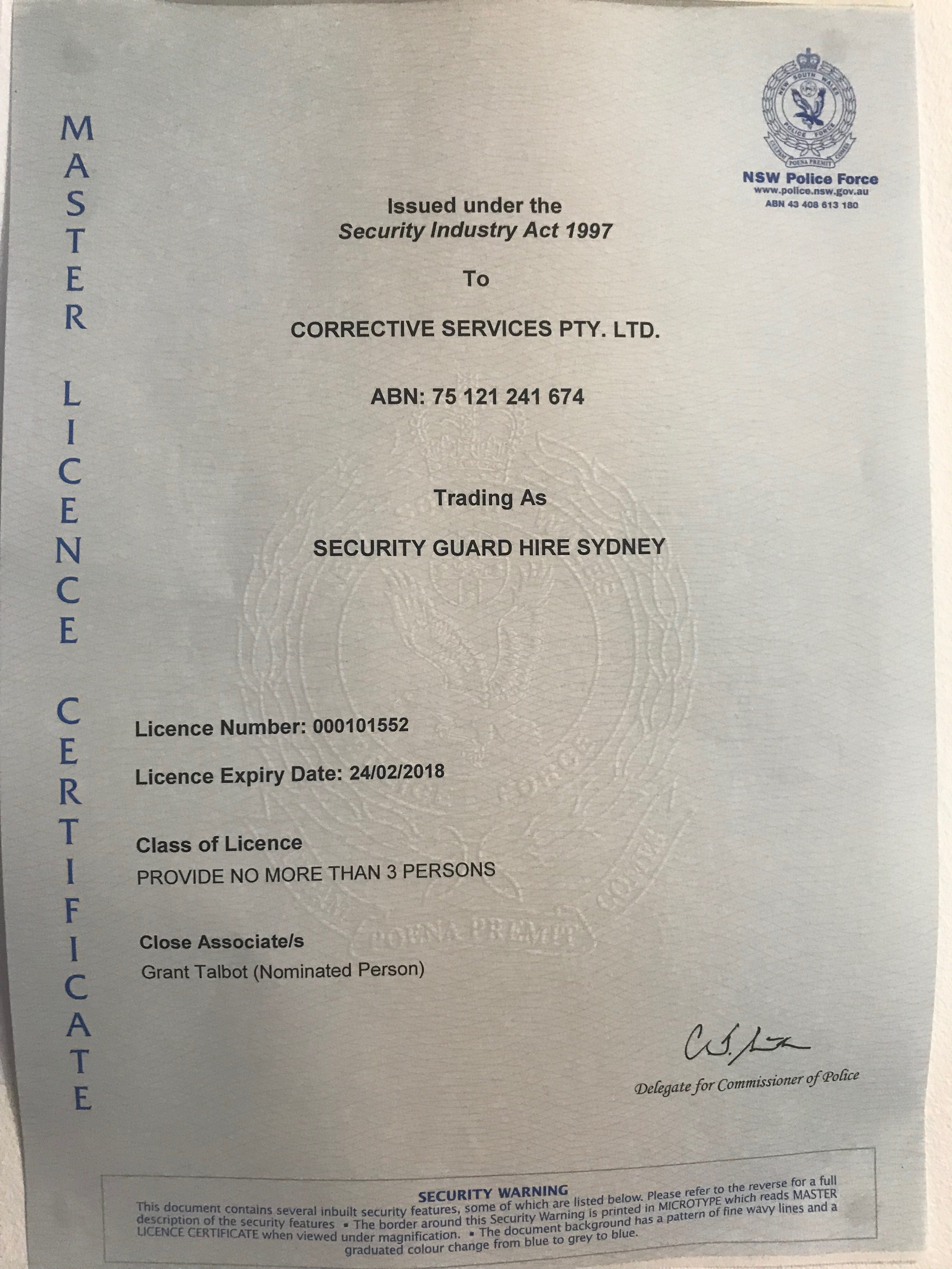 NSW Master Licence: 000101552